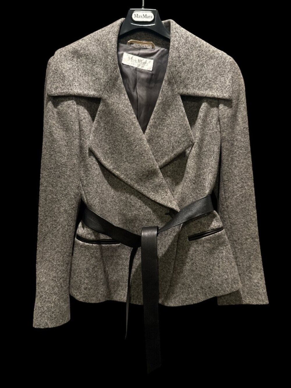 Max Mara F/W 2010 Wool Silk Wrap Jacket Leather Belt IT 38 US 8 - never worn